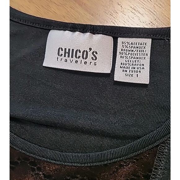 Chico’s Travelers Black Patchwork Tunic Top Long Sleeve Sz 1 M EUC - Picture 6 of 6